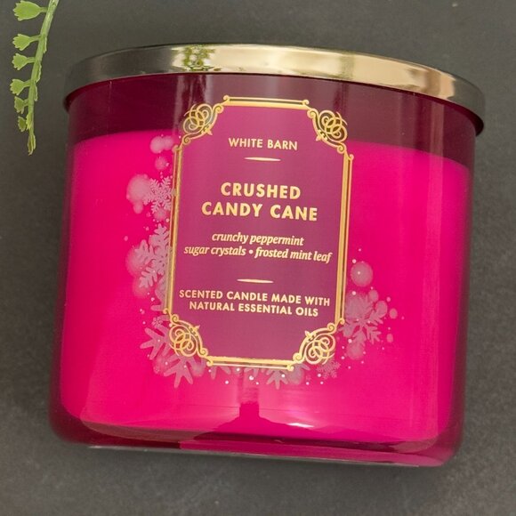 BBW Crushed Candy Cane White Barn Bath & Body Works 3 Wick Candle - Picture 5 of 10
